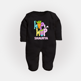 Personalized Easter Fullbody suit – Colorful Hop Bunny Design - BLACK - New Born (Chest 7.5")
