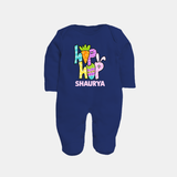 Personalized Easter Fullbody suit – Colorful Hop Bunny Design - NAVY BLUE - New Born (Chest 7.5")