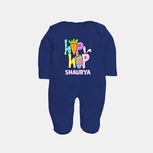 Personalized Easter Fullbody suit – Colorful Hop Bunny Design - NAVY BLUE - New Born (Chest 7.5")