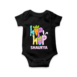 Personalized Easter Romper – Colorful Hop Bunny Design - BLACK - New Born (Chest 14")
