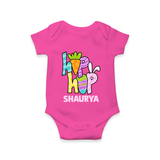 Personalized Easter Romper – Colorful Hop Bunny Design - HOT PINK - New Born (Chest 14")