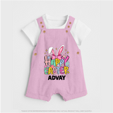 Happy Easter Personalized Dungaree – Festive Bunny Design - BABY PINK - 0 - 5 Months Old (Chest 18")