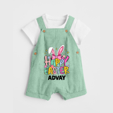 Happy Easter Personalized Dungaree – Festive Bunny Design - MINT GREEN - 0 - 5 Months Old (Chest 18")