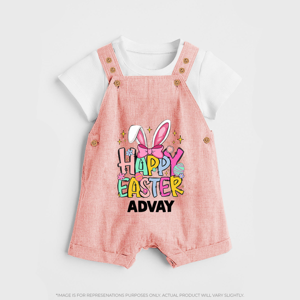 Happy Easter Personalized Dungaree – Festive Bunny Design - PEACH - 0 - 5 Months Old (Chest 18")