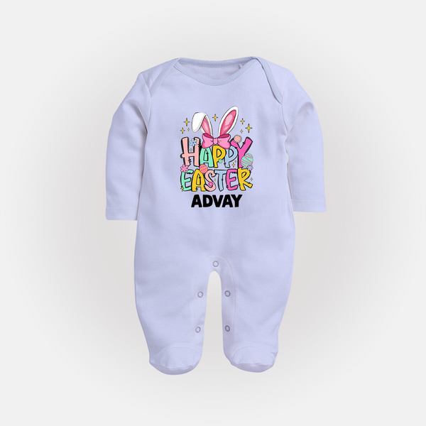 Happy Easter Personalized Fullbody suit – Festive Bunny Design - BABY BLUE - New Born (Chest 7.5")
