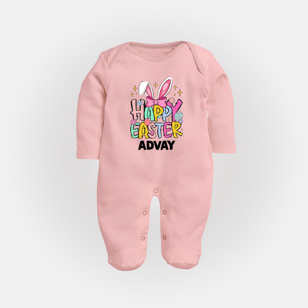 Happy Easter Personalized Fullbody suit – Festive Bunny Design - BABY PINK - New Born (Chest 7.5")