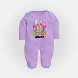 Happy Easter Personalized Fullbody suit – Festive Bunny Design - LILAC - New Born (Chest 7.5")
