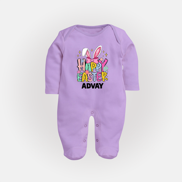 Happy Easter Personalized Fullbody suit – Festive Bunny Design - LILAC - New Born (Chest 7.5")