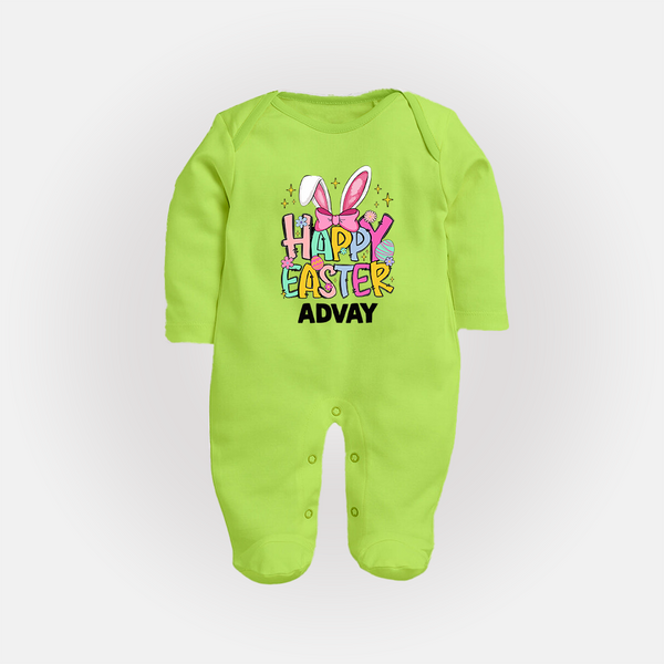 Happy Easter Personalized Fullbody suit – Festive Bunny Design - LIME GREEN - New Born (Chest 7.5")