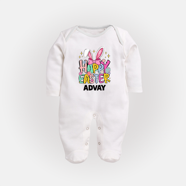 Happy Easter Personalized Fullbody suit – Festive Bunny Design - WHITE - New Born (Chest 7.5")