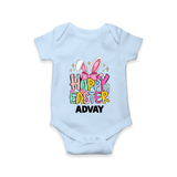 Happy Easter Personalized Romper – Festive Bunny Design - BABY BLUE - New Born (Chest 14")