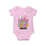 Happy Easter Personalized Romper – Festive Bunny Design - BABY PINK - New Born (Chest 14")