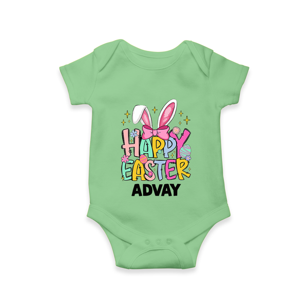 Happy Easter Personalized Romper – Festive Bunny Design - GREEN - New Born (Chest 14")