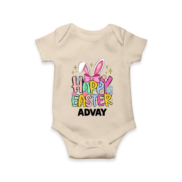 Happy Easter Personalized Romper – Festive Bunny Design - IVORY - New Born (Chest 14")