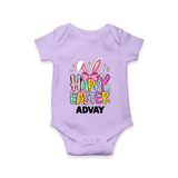 Happy Easter Personalized Romper – Festive Bunny Design - LILAC - New Born (Chest 14")