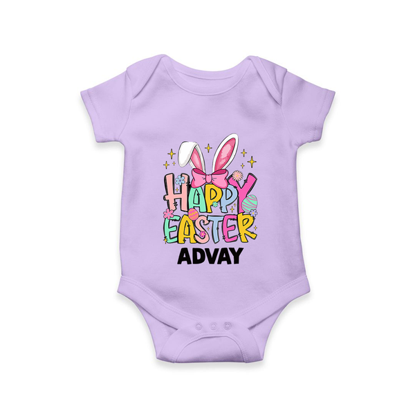 Happy Easter Personalized Romper – Festive Bunny Design - LILAC - New Born (Chest 14")