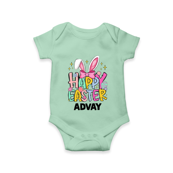 Happy Easter Personalized Romper – Festive Bunny Design - MINT GREEN - New Born (Chest 14")