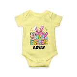 Happy Easter Personalized Romper – Festive Bunny Design - PASTEL YELLOW - New Born (Chest 14")