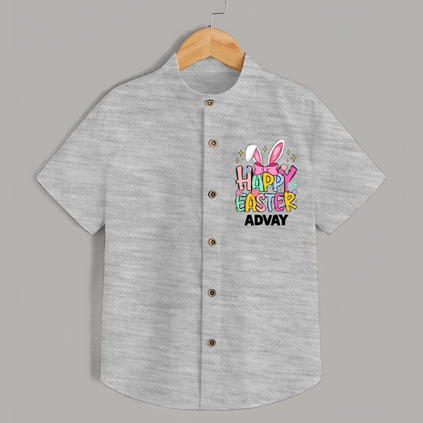 Happy Easter Personalized Shirt – Festive Bunny Design - GREY - 0 - 6 Months Old (Chest 23")