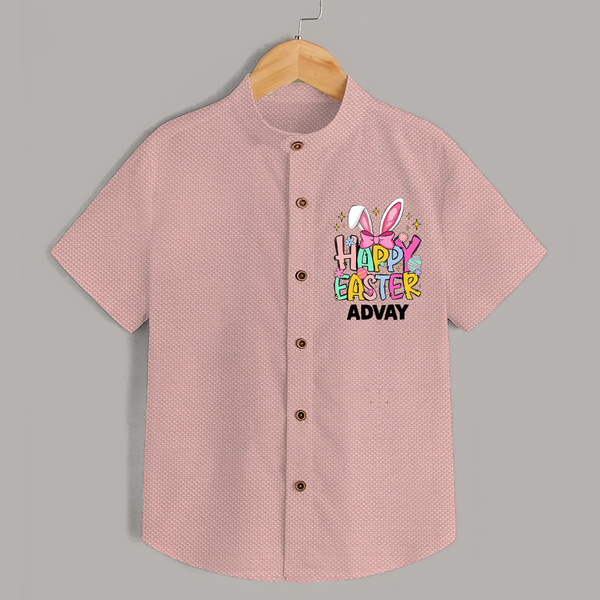 Happy Easter Personalized Shirt – Festive Bunny Design - PEACH - 0 - 6 Months Old (Chest 23")