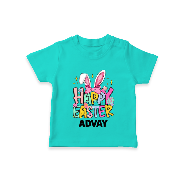 Happy Easter Personalized T-Shirt – Festive Bunny Design - TEAL - 0-5 Months Old (Chest 17")