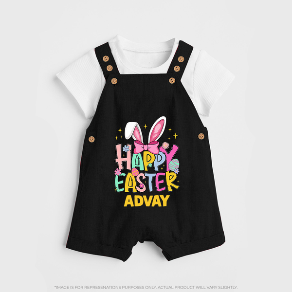 Happy Easter Personalized Dungaree – Festive Bunny Design - BLACK - 0 - 5 Months Old (Chest 18")