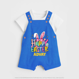 Happy Easter Personalized Dungaree – Festive Bunny Design - COBALT BLUE - 0 - 5 Months Old (Chest 18")