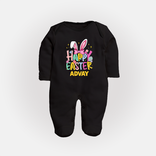 Happy Easter Personalized Fullbody suit – Festive Bunny Design - BLACK - New Born (Chest 7.5")