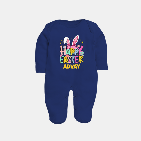 Happy Easter Personalized Fullbody suit – Festive Bunny Design - NAVY BLUE - New Born (Chest 7.5")