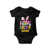 Happy Easter Personalized Romper – Festive Bunny Design - BLACK - New Born (Chest 14")
