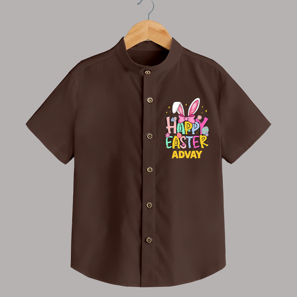 Happy Easter Personalized Shirt – Festive Bunny Design - CHOCOLATE BROWN - 0 - 6 Months Old (Chest 23")