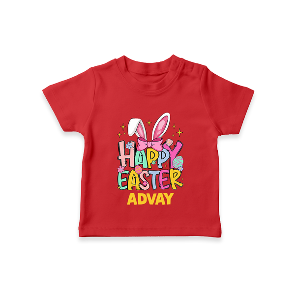 Happy Easter Personalized T-Shirt – Festive Bunny Design - RED - 0-5 Months Old (Chest 17")