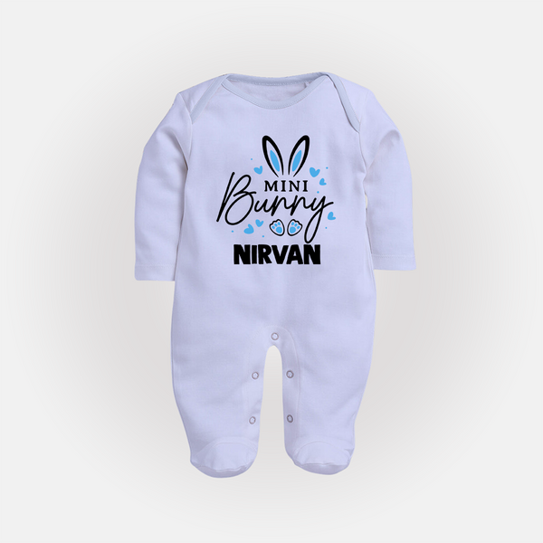 Mini Bunny Personalized Fullbody suit – Cute Easter Outfit with Name - BABY BLUE - New Born (Chest 7.5")