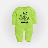 Mini Bunny Personalized Fullbody suit – Cute Easter Outfit with Name - LIME GREEN - New Born (Chest 7.5")