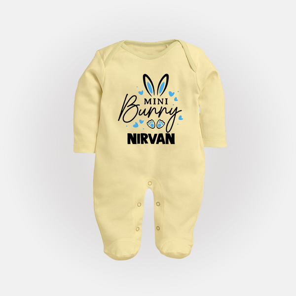Mini Bunny Personalized Fullbody suit – Cute Easter Outfit with Name - PASTEL YELLOW - New Born (Chest 7.5")