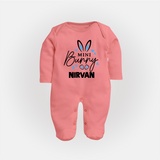 Mini Bunny Personalized Fullbody suit – Cute Easter Outfit with Name - PEACH - New Born (Chest 7.5")