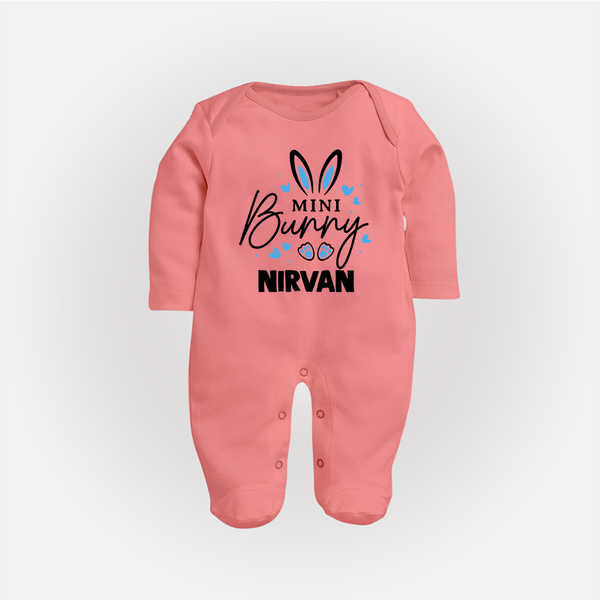 Mini Bunny Personalized Fullbody suit – Cute Easter Outfit with Name - PEACH - New Born (Chest 7.5")