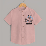 Mini Bunny Personalized Shirt – Cute Easter Outfit with Name - PEACH - 0 - 6 Months Old (Chest 23")