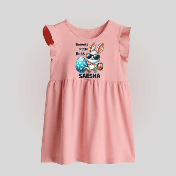 Bunny’s Little Boss Personalized Babyfrock – Cool Easter Bunny Outfit - BABY PINK - 0 - 3 Months Old (Chest 17")