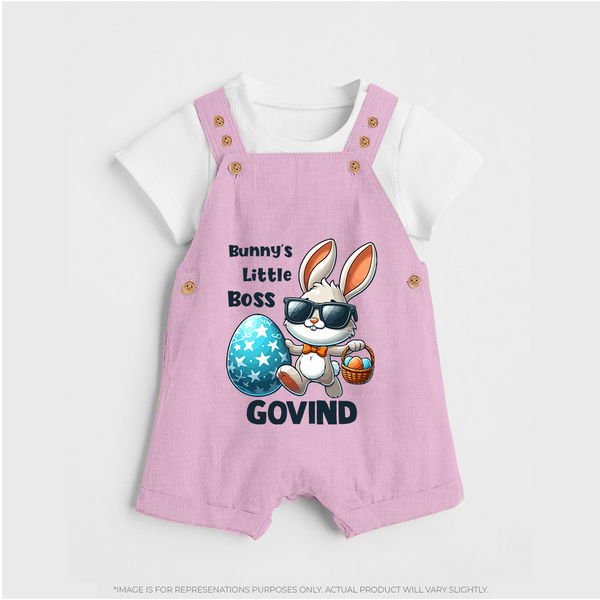 Bunny’s Little Boss Personalized Dungaree – Cool Easter Bunny Outfit - BABY PINK - 0 - 5 Months Old (Chest 18")