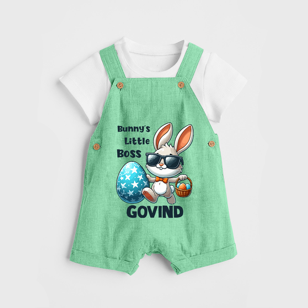 Bunny’s Little Boss Personalized Dungaree – Cool Easter Bunny Outfit - GREEN - 0 - 5 Months Old (Chest 18")