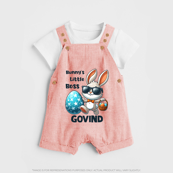 Bunny’s Little Boss Personalized Dungaree – Cool Easter Bunny Outfit - PEACH - 0 - 5 Months Old (Chest 18")
