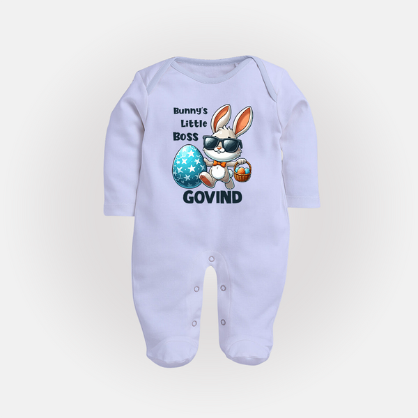 Bunny’s Little Boss Personalized Fullbody suit – Cool Easter Bunny Outfit - BABY BLUE - New Born (Chest 7.5")