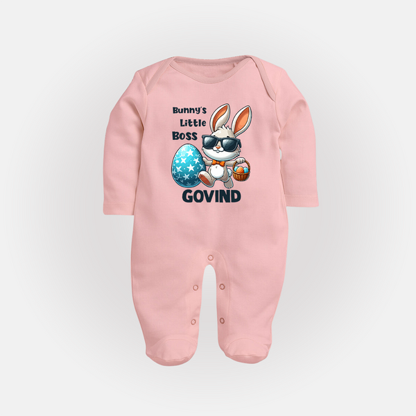 Bunny’s Little Boss Personalized Fullbody suit – Cool Easter Bunny Outfit - BABY PINK - New Born (Chest 7.5")