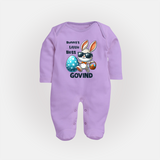 Bunny’s Little Boss Personalized Fullbody suit – Cool Easter Bunny Outfit - LILAC - New Born (Chest 7.5")