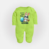 Bunny’s Little Boss Personalized Fullbody suit – Cool Easter Bunny Outfit - LIME GREEN - New Born (Chest 7.5")