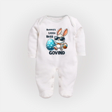 Bunny’s Little Boss Personalized Fullbody suit – Cool Easter Bunny Outfit - WHITE - New Born (Chest 7.5")