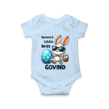 Bunny’s Little Boss Personalized Romper – Cool Easter Bunny Outfit - BABY BLUE - New Born (Chest 14")