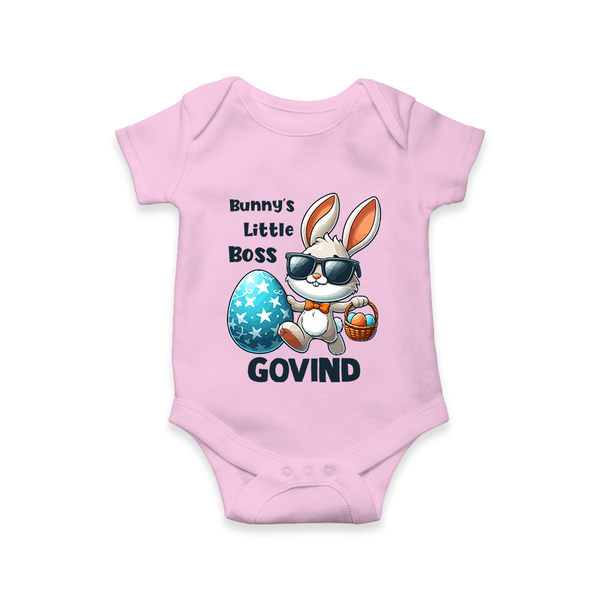 Bunny’s Little Boss Personalized Romper – Cool Easter Bunny Outfit - BABY PINK - New Born (Chest 14")