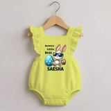 Bunny’s Little Boss Personalized Romper frock – Cool Easter Bunny Outfit - PASTEL YELLOW - 0 - 3 Months Old (Chest 19")